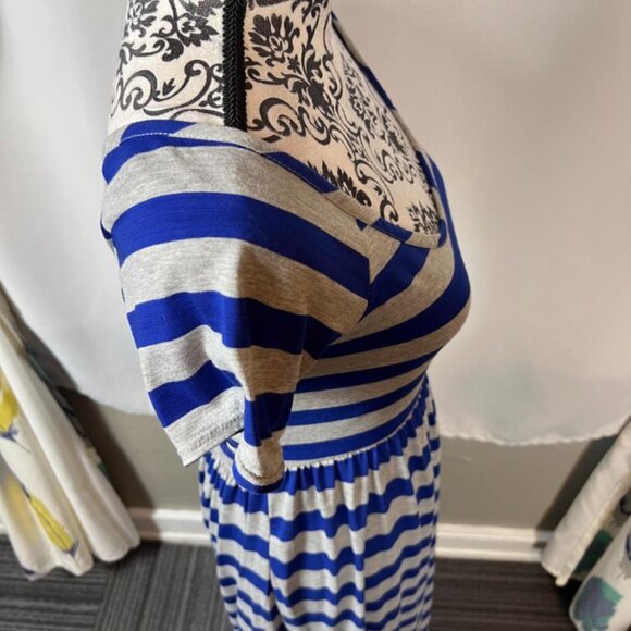 Bailey Girl Royal Blue & Gray Striped Cutout Maxi Dress Size M - Picture 7 of 10